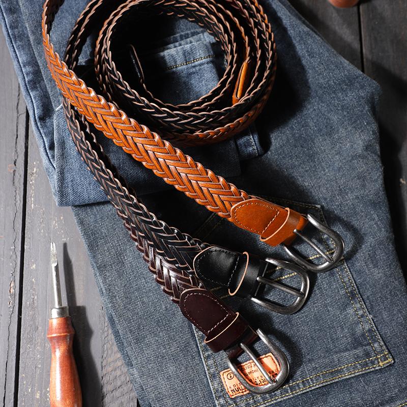 Hand-woven belt for men and women, summer decoration, large size versatile belt without holes, brown belt, extended trend.
