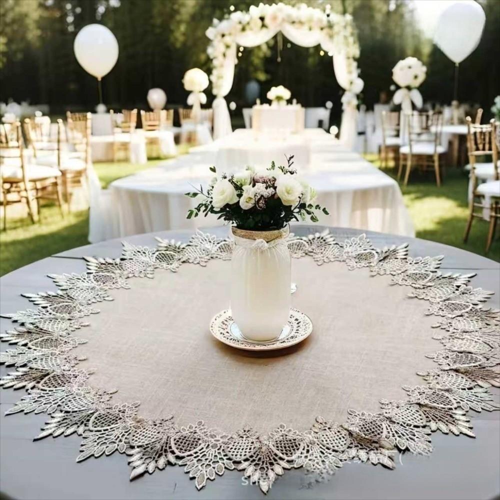 Lace Trim Dinning Table Cover Linen-colored Hollow Round Table Cloth Napkin Doily European Coffee Coaster Placemat Beside Table