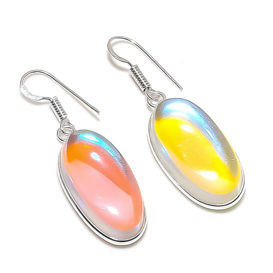 

Серьги ручной работы из стерлингового серебра 925 пробы с натуральным мистическим топазом 1,77 дюйма q3u17