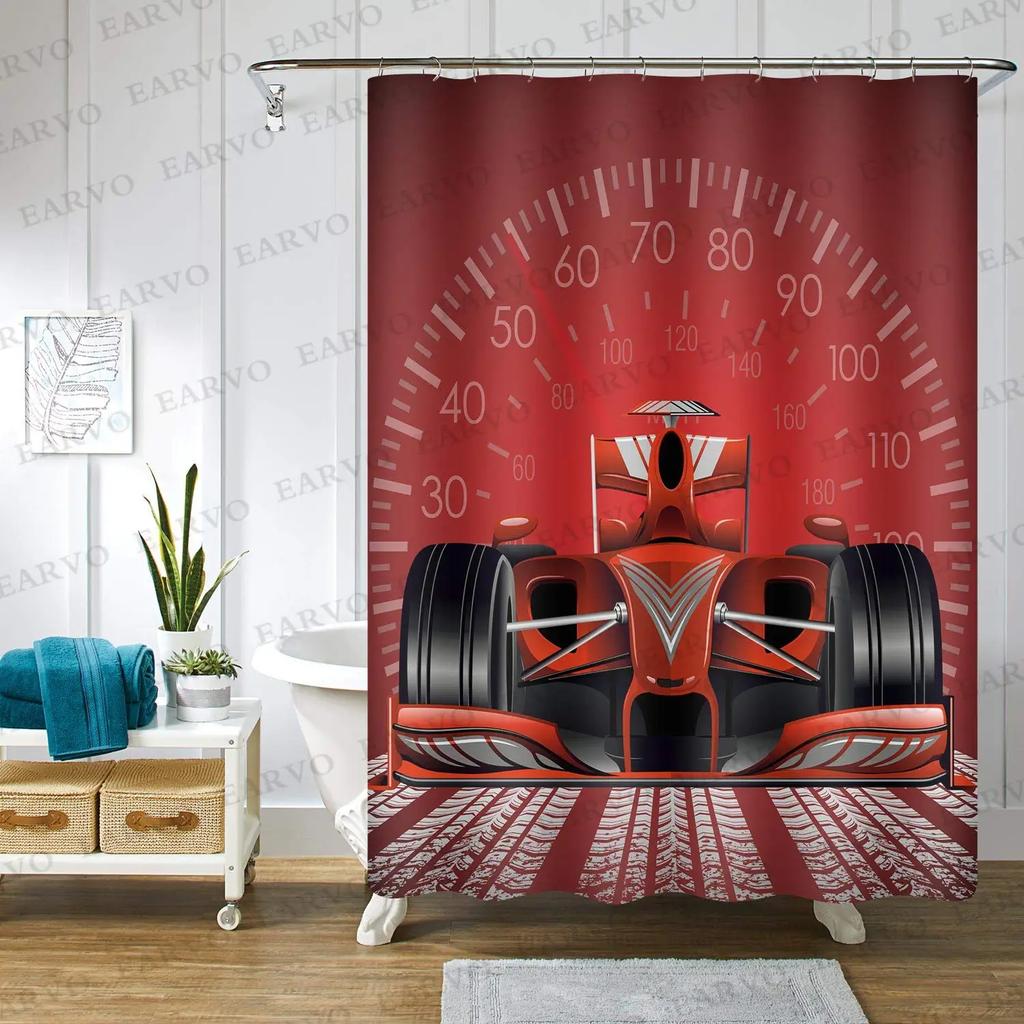 Race Car Shower Curtain Fabric Bathroom Sports Car Shower Curtains Cool Automobile Speed Racing Car Shower Curtain Waterproof