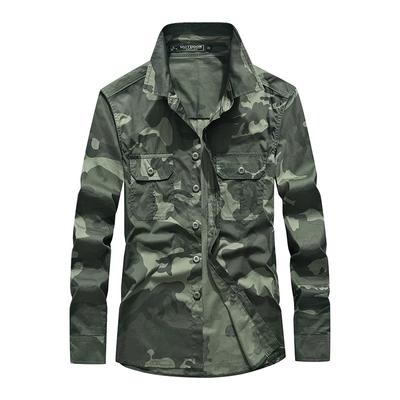 Camouflage Spring and Autumn Pure Cotton Long Sleeved Shirt for Men, Middle-aged and Young People, Casual Shirt Workwear, Military Shirt