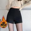 Black High-Waist A-Line Booty Shorts for Petite Women - Thickened Base Layer for Autumn/Winter