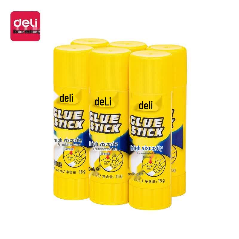 Deli 15g PVP Formaldehyde-Free Solid Glue Stick, 6-Pack