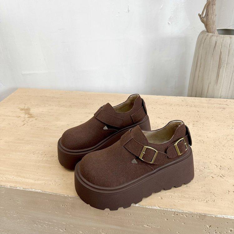 European Matte Thick-soled Versatile Muffin, Small Man, Super High Heel, Boken Shoes, One Pedal, Loafers, Big Head Shoes, Women's Shoes