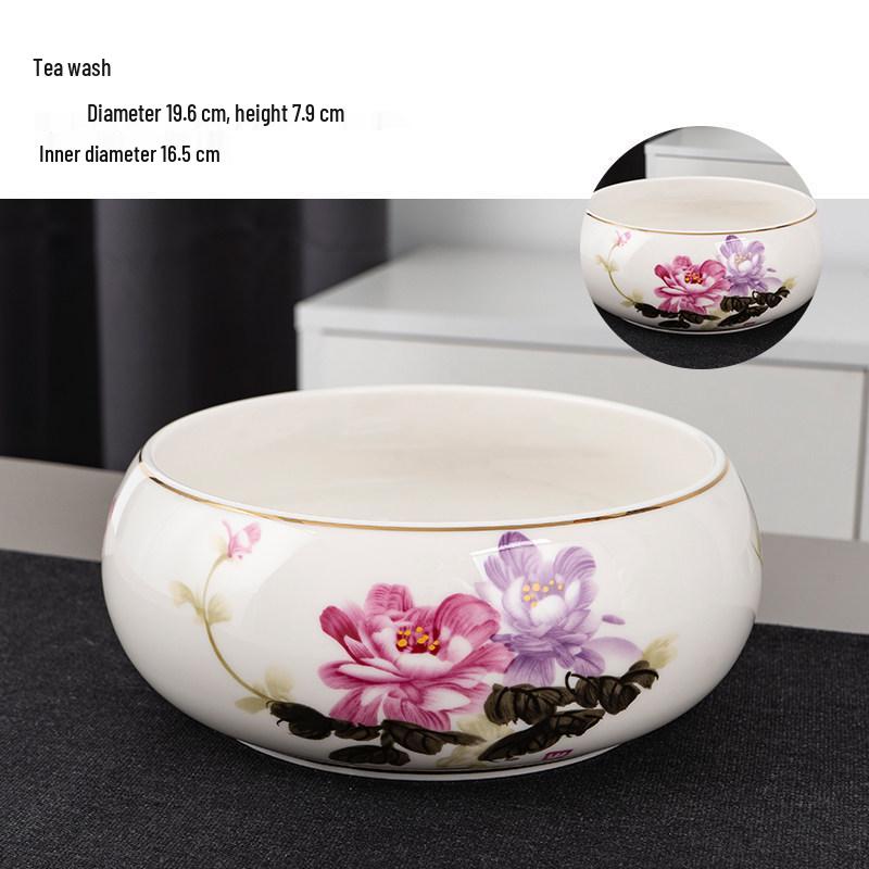 Large Chinese Style Blue and White Porcelain Tea Wash Basin and Cup Washer with Lan Ting Xu Calligraphy - Retro Ceramic Brush Washer