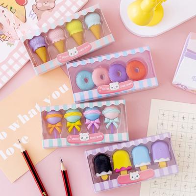 4Pieces/Boxes Kawaii Lollipop Sweety Ice Cream Student Stationery School Office Supplies Children Erasers For Kids Pencil Eraser