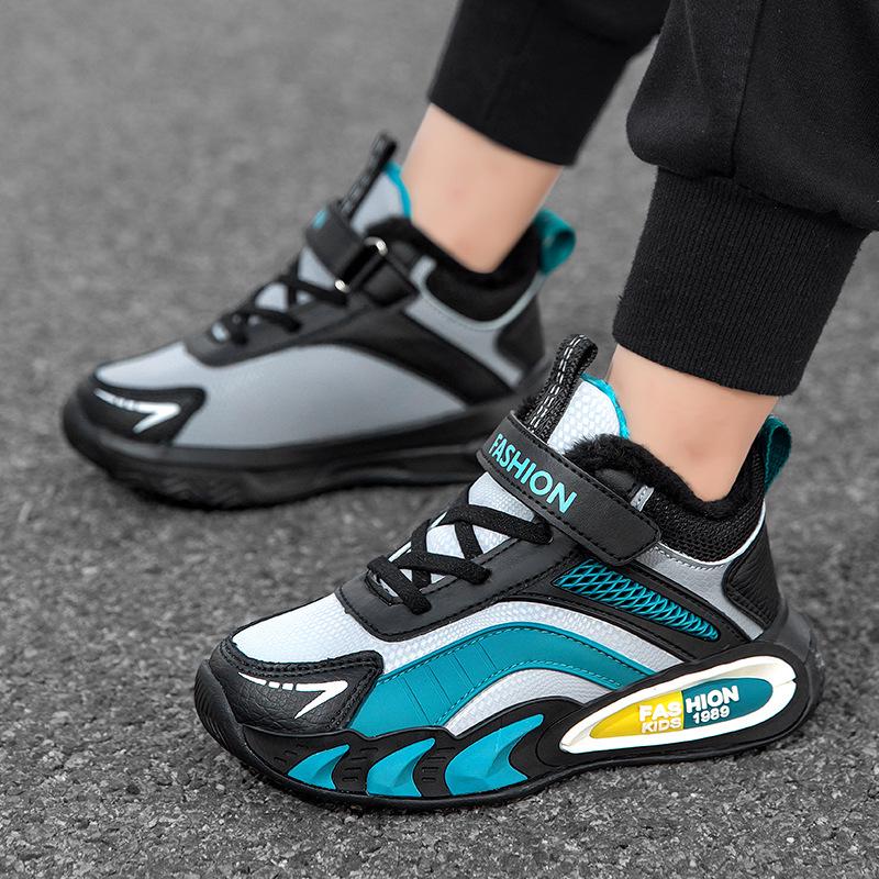 Boys' Winter 2025 Thickened Basketball Shoes - Warm Cotton with Trendy Velvet for Middle and Big Kids