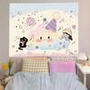 Cute Fireworks Tapestry Wall Hanging Wishing Girl and Black Cat Colorful Party Aesthetic Wall Art Bedroom Dorm Decor