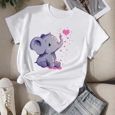 Mode Vrouwen Schattige Olifant Liefde Print T-shirt Grappig Casual O-hals Korte Mouwen T-shirt Zomer Vrouwen T-shirt