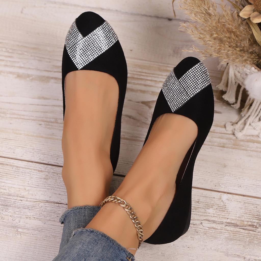 Fashion New Women's Fashion Temperament Ballet Shoes Low-heeled Comfortable and Stylish Single Shoes Rhinestone-decorated Low-cut Flats