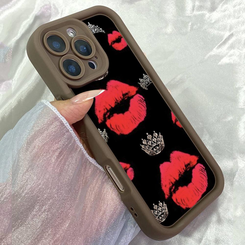 JT454 Red Lips Queen Crown for iPhone 17 16 15 14 13 Pro Max Samsung S26 S25 Ultra A17 A07 A56 A16 Xiaomi 15T Redmi 15c 14C 13C Note 11 12 Soft Case