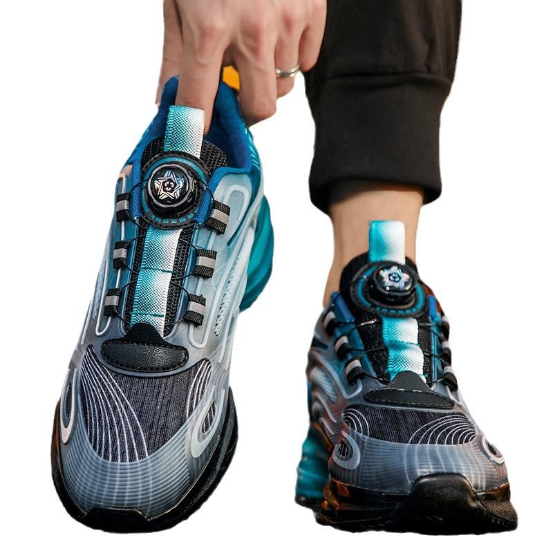 Rotating button men's shoes autumn breathable junior high school students popcorn bottom running shock absorption casual mesh sports tide shoes