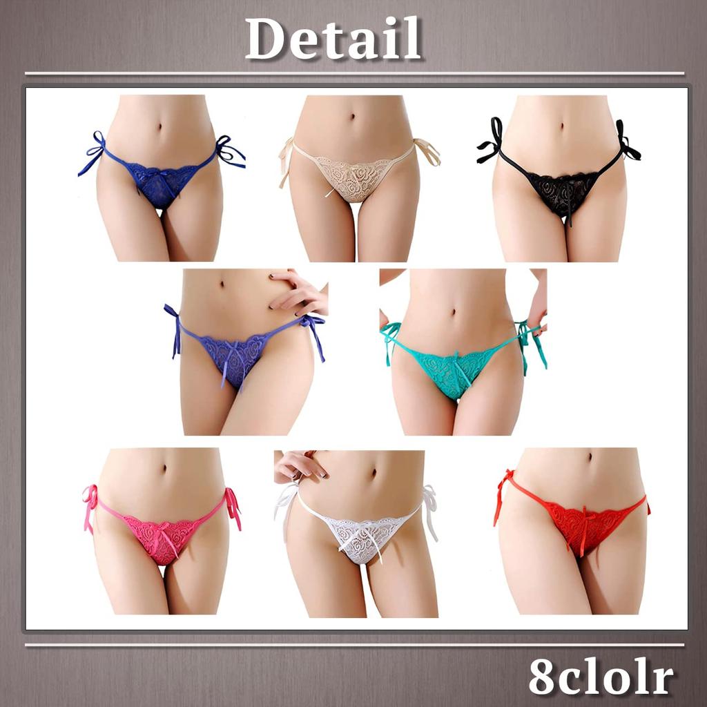 ONE LIMITATION Floral Print Ribbon Embroidered Sexy Underwear for PT041 Thongs, T-Back Panties, Women, (Size 6. Blue)