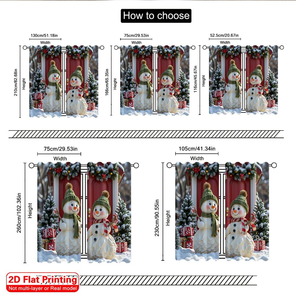 2pcs 2D Flat Printing Merry Christmas Popular Curtains Snowmen Christmas Door Gifts 100% Polyester Fabric Without Electricity