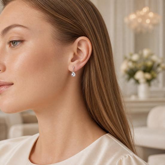 1 Pair Women Earrings, Cubic Zirconia Drop-Shaped Earrings, Ear-Buckle Closure Wedding Earrings, Anti-fade Earrings Jewelry