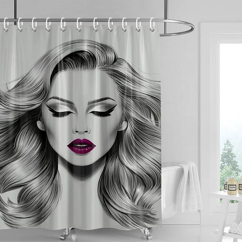 

Illustration Printed Shower Curtain-Modern Simple Design Home Hotel Waterproof Bathroom Decorative Partition Curtain 150X180Cm W60H190(CM)-1 Pcs