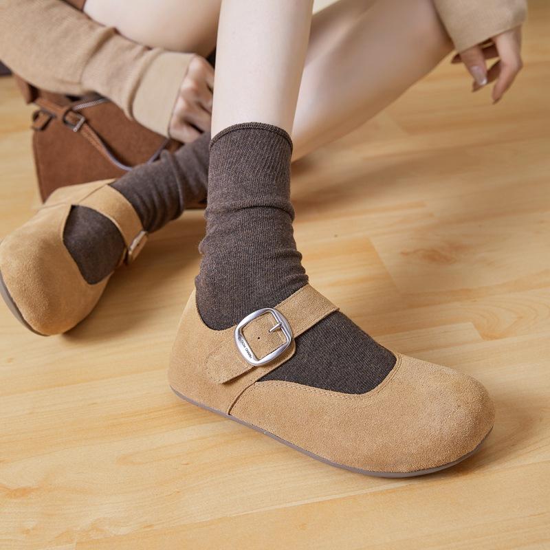 Mary Jane Retro All-inclusive Toast Women's Genuine Leather Spring Soft-soled Shallow Mouth One-word with Puff Shoes