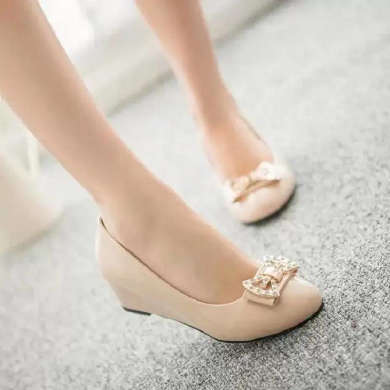 Women Cute High Quality Green Patent Leather Spring Slip On Wedge Heel Shoes Lady Black Office Work Comfort Heel Shoes Ga681