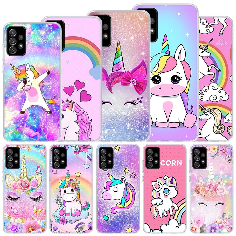 Pink Unicorn Rainbow Soft Case For Samsung Galaxy A15 A14 A13 A12 A55 A54 A53 A52 Phone Cover A35 A32 A33 A25 A23 A22 A05S A04S