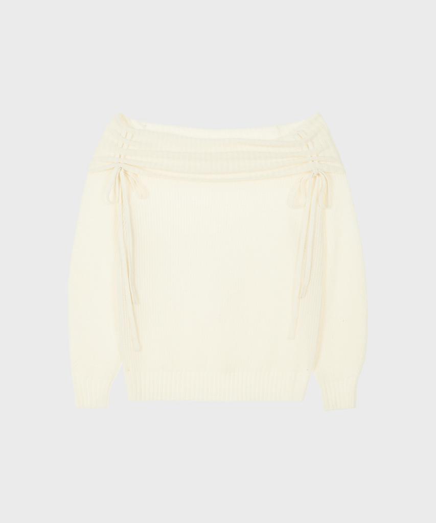 Alkialka Shirring Off-Shoulder Knit (Ivory)