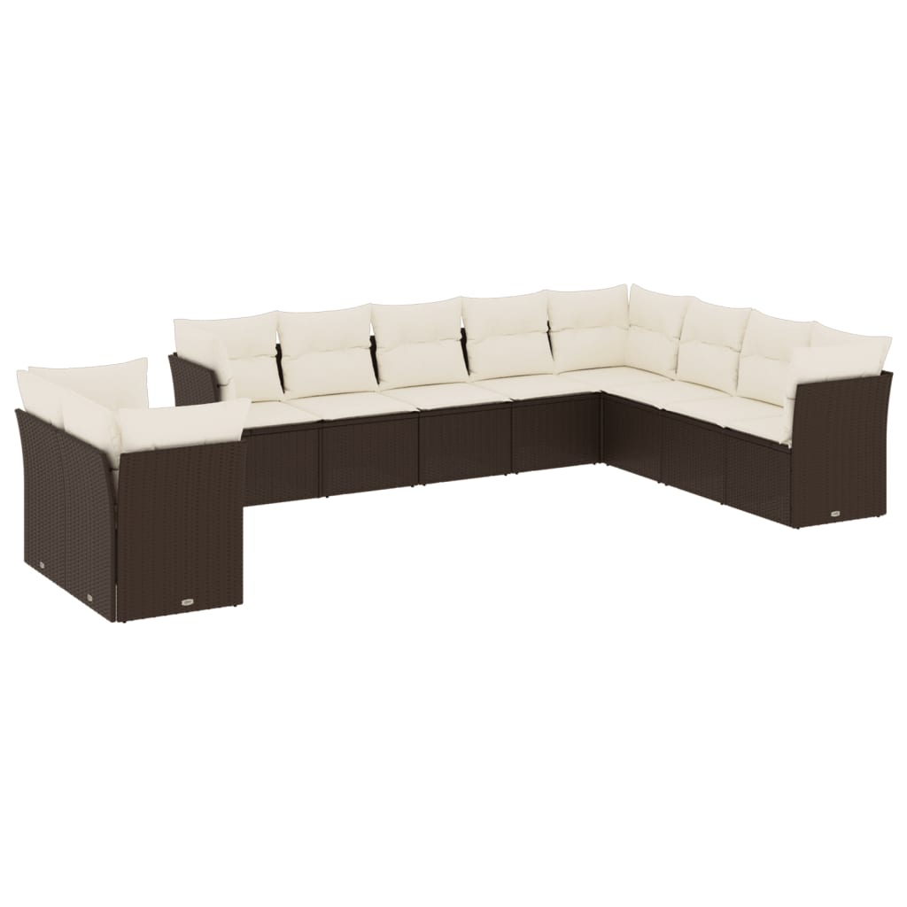 Vidaxl 10-Cz. Garden Furniture Set With Cushions, Brown Polyrattan