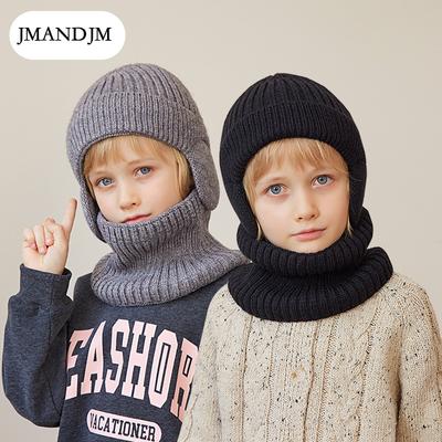 Winter Velvet Children's Hat Scarf Set Knitted Wool Hat Boy Warm Ear Protector Pullover Hat