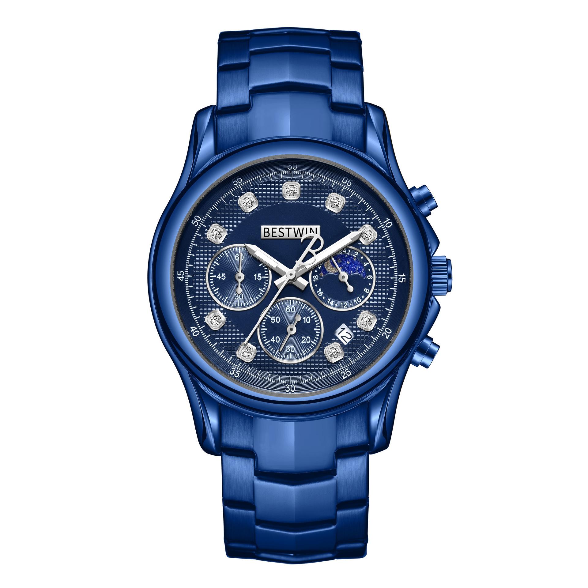 

Деловые модные мужские кварцевые часы со стальным ремешком, светящиеся в темноте многофункциональные часы