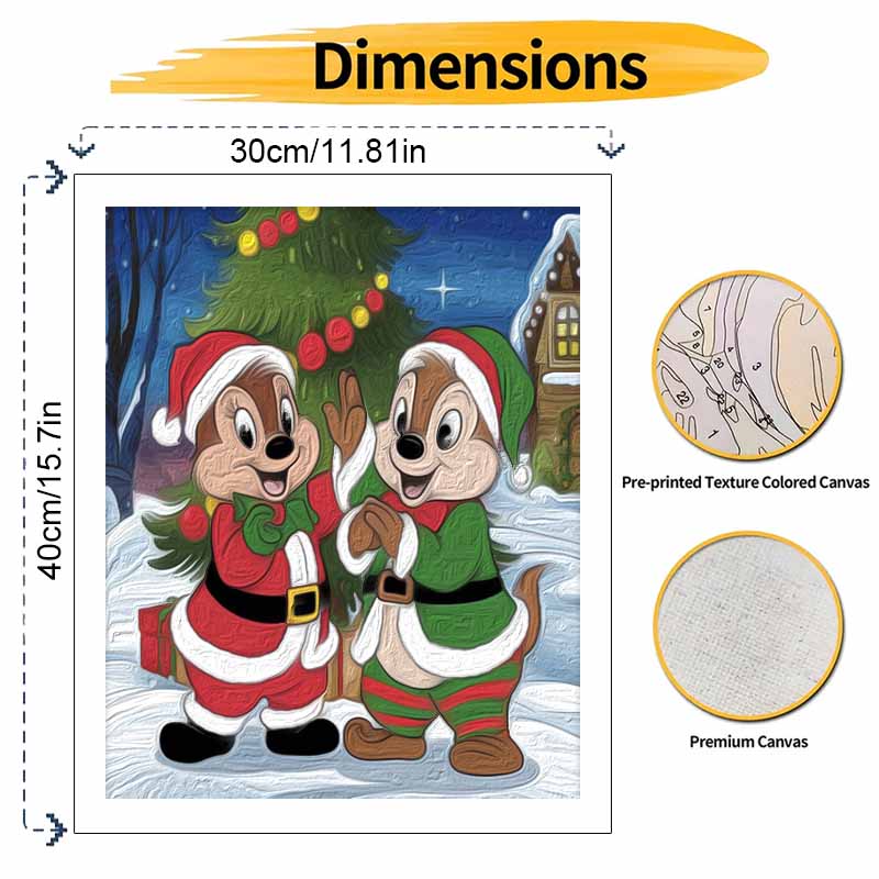 Disney Chip 'n Dale Christmas DIY Oil Painting Kits Hand Painting Home Decor Craft Gift Ideas Wall Art Decoration Ornament Canvas