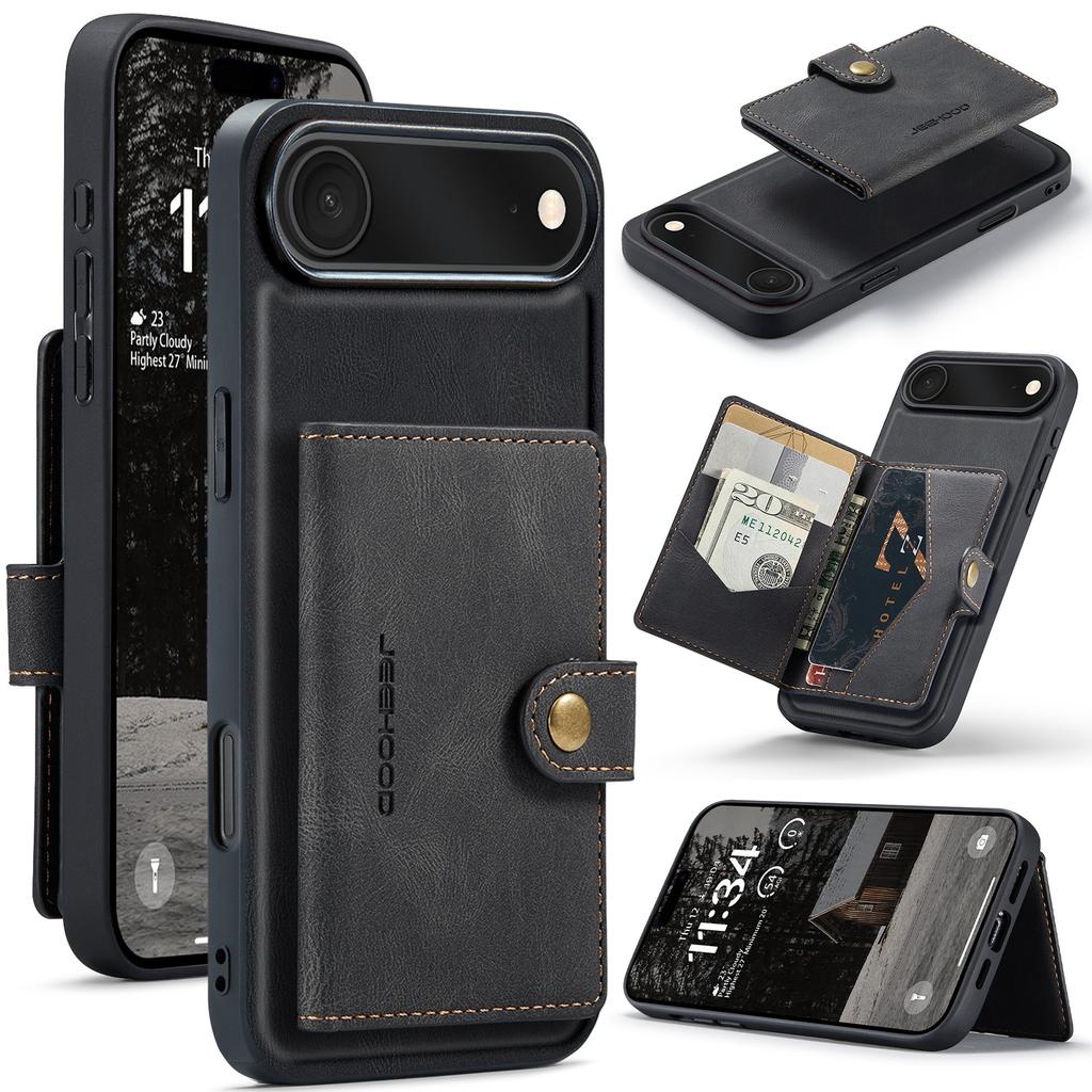 For iPhone Air Case JEEHOOD J01 Retro Leather + TPU Phone Cover Detachable Magnetic Card Holder
