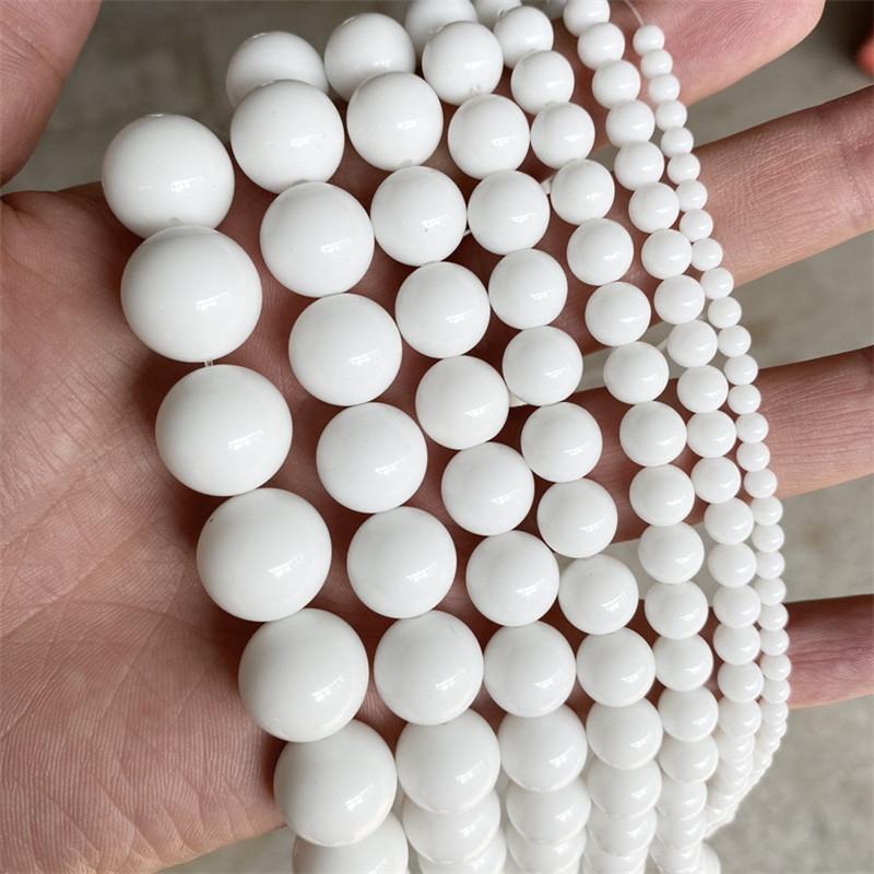 Natural Stone White Black Dull Polish Matte Agates Onyx Smooth Round Beads For Jewelry Making DIY Bracelet 15'' 4 6 8 10 12mm