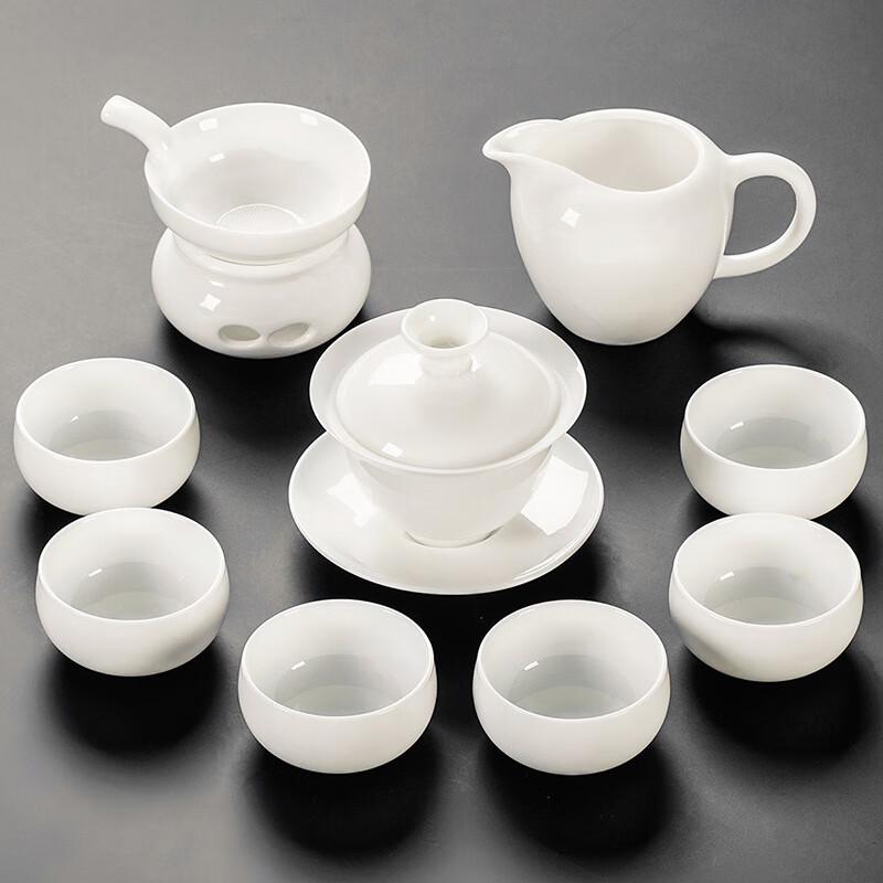 Lainuo Pure White Porcelain 9-Piece Tea Set with Gaiwan