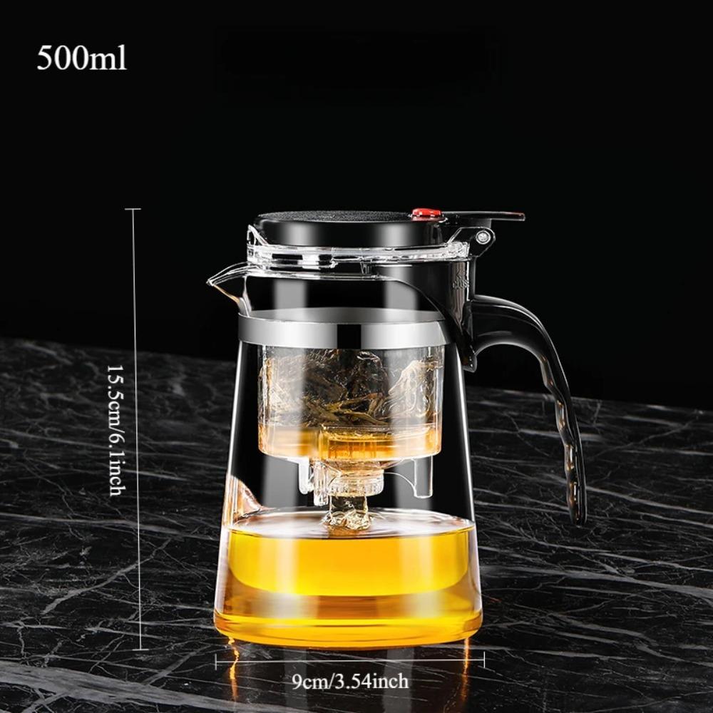 Ceainic din Sticlă Rezistentă la Căldură cu Filtru One Click, Aparat pentru Ceai și Cafea, Design de Separare a Apei, Articole de Ceai pentru Acasă