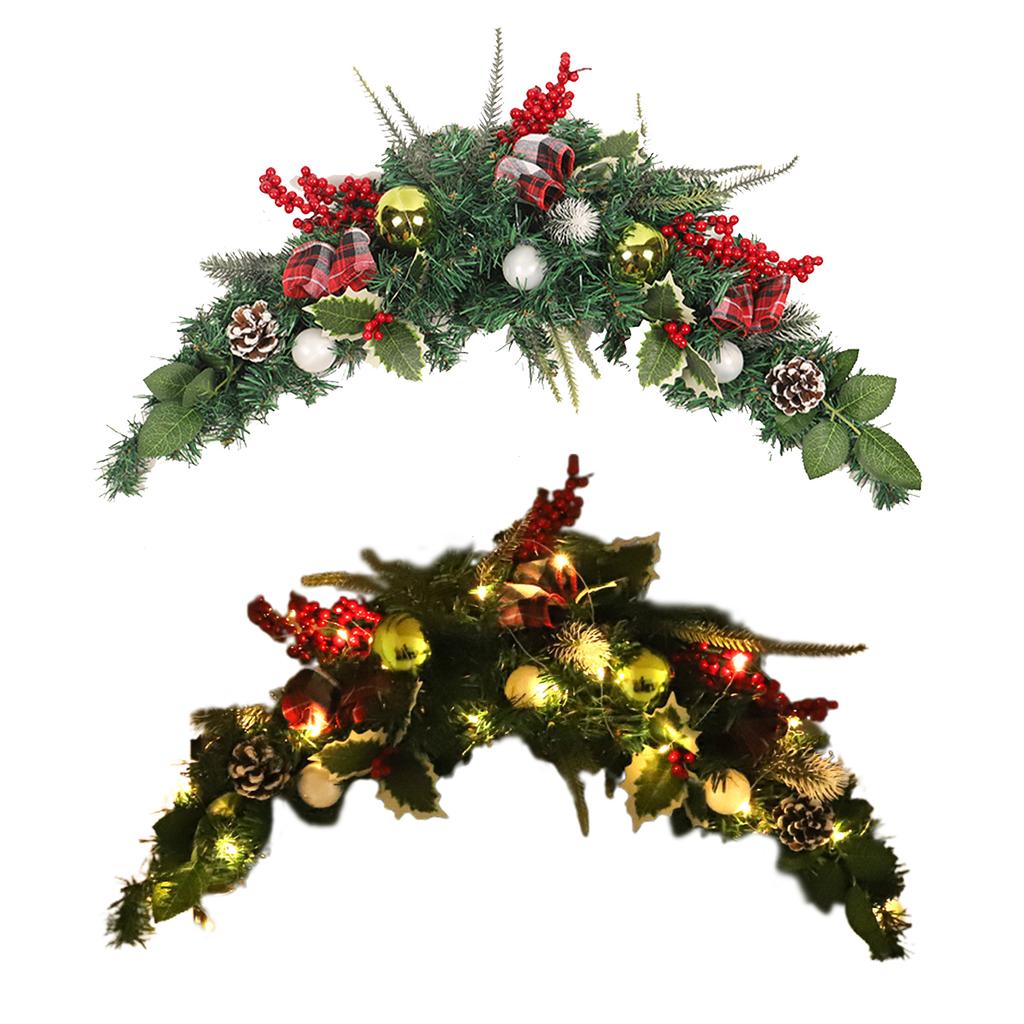 Xmas Swag Decoration Table Centerpiece Artificial Decorative Swag with Berries Pine Cone Red Bow Xmas Balls for Table Fireplace