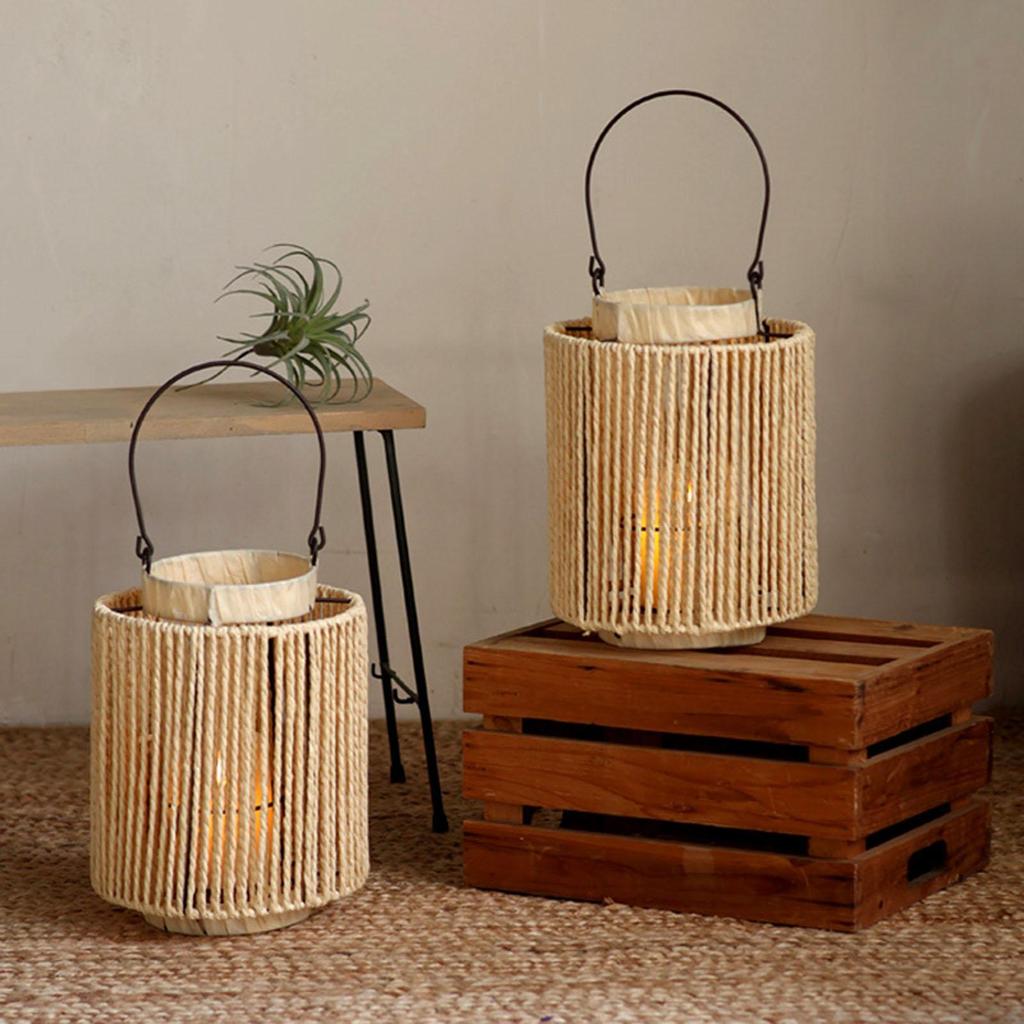Woven Lantern,Paper Rope Tea Light Candle Holder Handcraft Rustic Hanging for Tabletop Outdoor Home