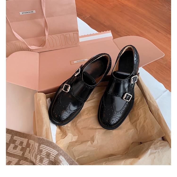 

Sheepskin~ Carved Brock British Academy Style Small Leather Shoes Women s Leather Platform Jk Lazy One Pedal Loafers 35