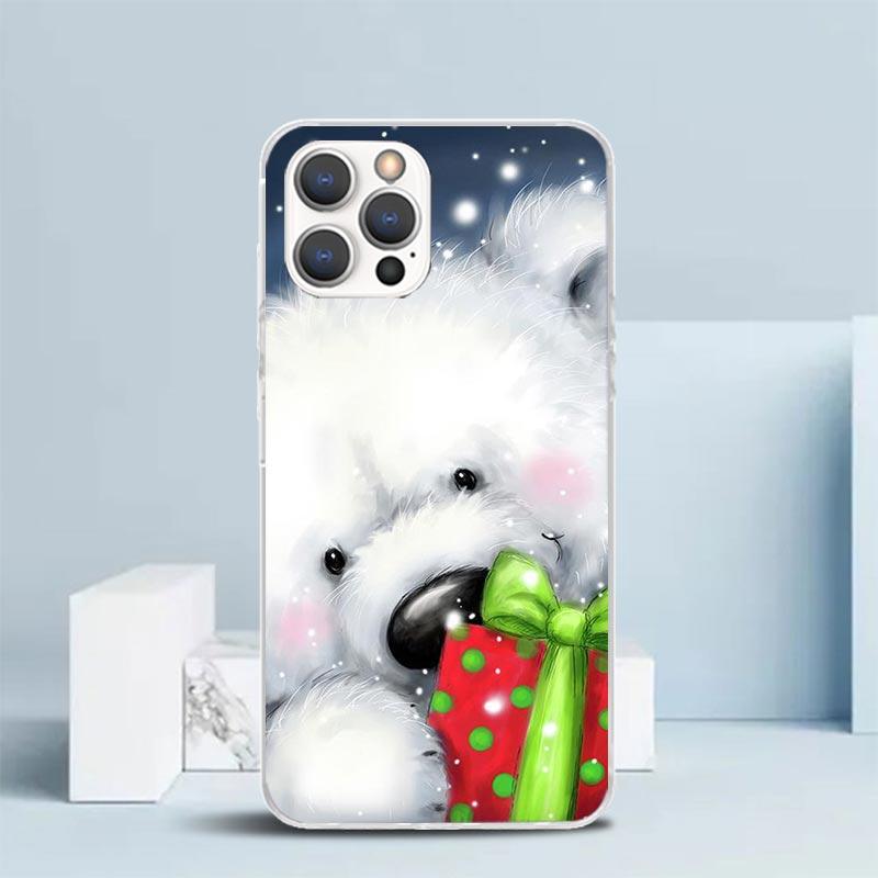 

Happy Christmas Cute Bear Gift Phone Case For IPhone 16 17 Air 16E 15 14 Plus 13 Mini 12 11 Pro Max 7 8 + SE 2020 Soft TPU Back iPhone 13 Mini