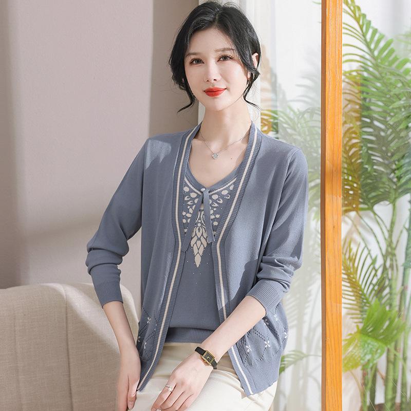 

Elegant Knitted Cardigan Set for Mature Women - Lightweight Sweater & Top Combo 5XL (for 150-165 jin)