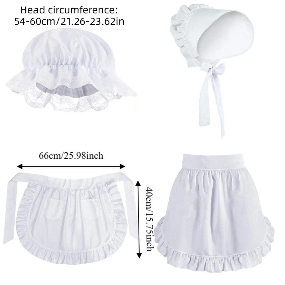 Creative Cosplay Maid Apron Hat Set Lace Trim White Half Apron Short with Pocket Lolita Bonnet Hat Restaurant Work Chef Waiter
