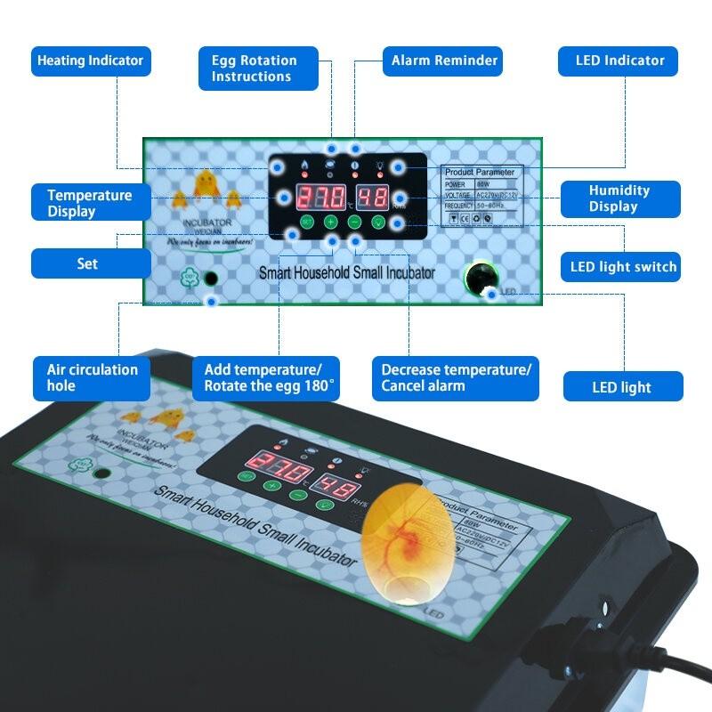 36/56/64PCS Eggs Automatic Incubator Fully Automatic Farm Bird Quail Brooder High precision temperature Control Poultry Hatcher