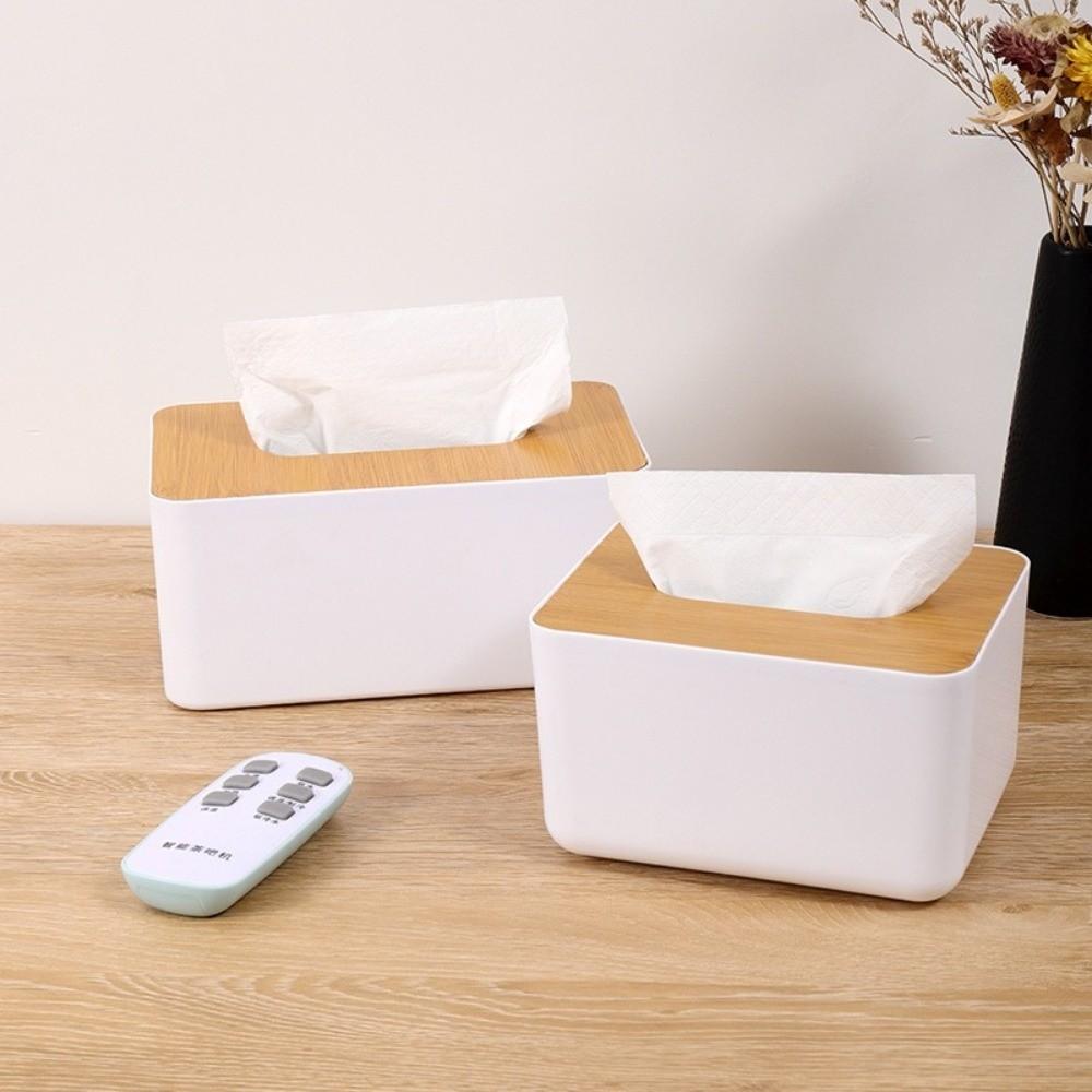 Home Accessory Japanese Style Tissue Box Multi-Function Plastic Paper Box Washable Wooden Cover Tissue Holder Desktop