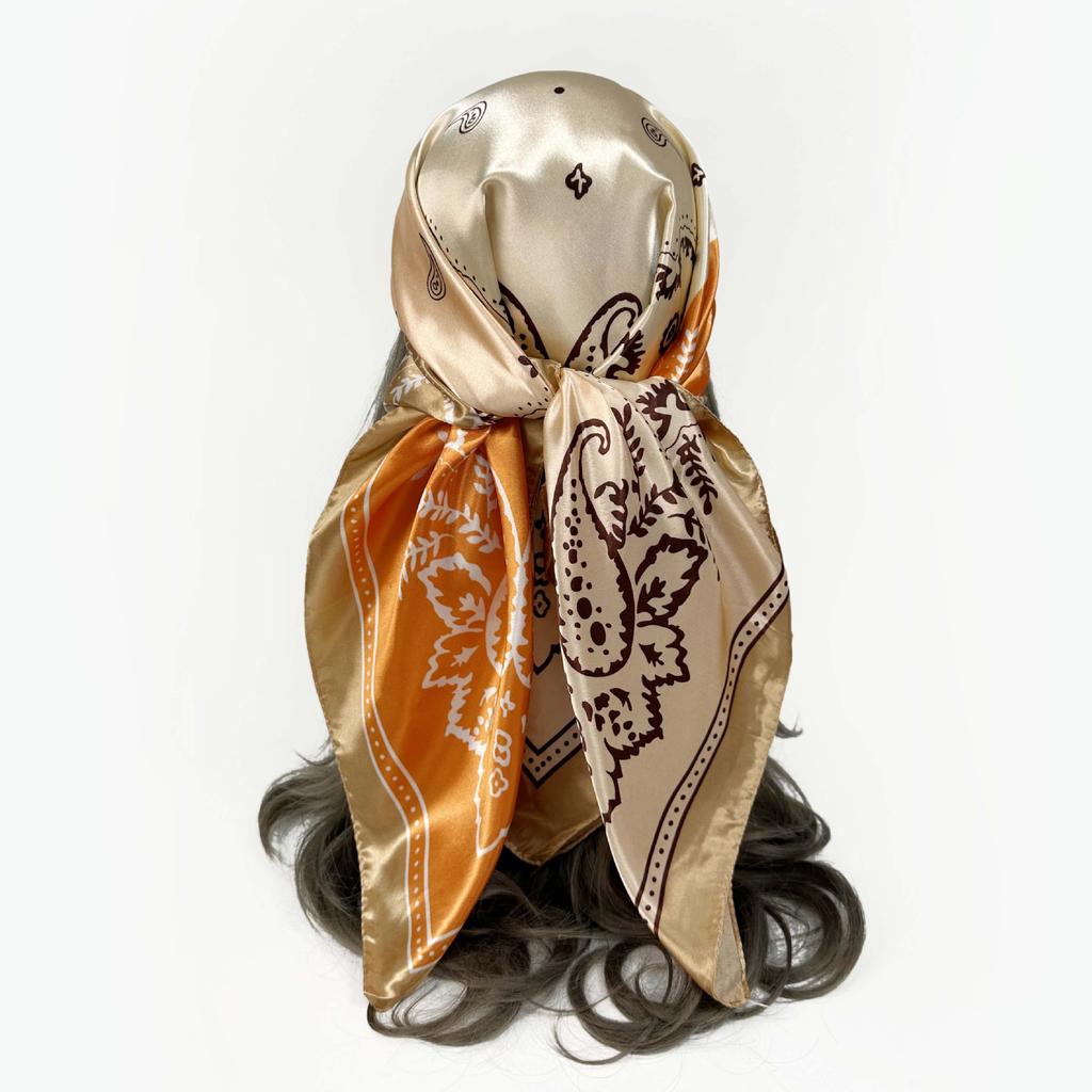 90cm Silk Scarf Women's Satin Large Square Scarf Silk Satin Shawl Cashew Print Turban Scarf