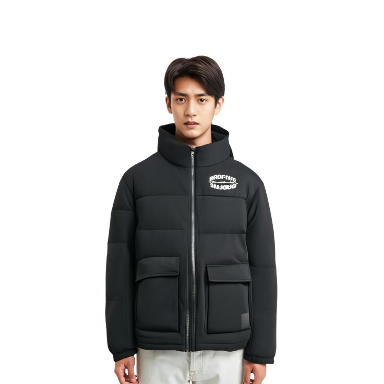 Li Ning Down Jackets Men's Black Stand Collar Moderate Quilted Down Jacket AYMS111-3