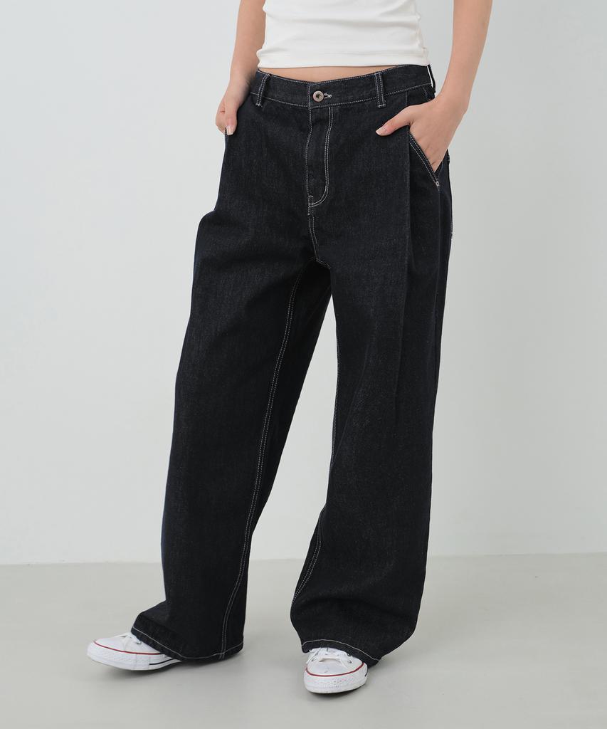 CITYBREEZE [Select Length] Non-Faded Tuck Wide Denim Pants_Indigo