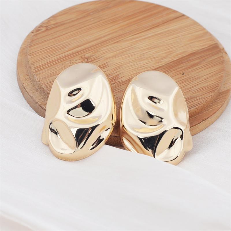 Irregular Elliptical Glossy Hammer Pattern Stud Earrings for Women Girl Korean Love Aesthetic Daily Life Minimalist Jewelry