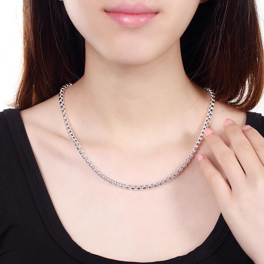 Catene a maglia box rotonde da 45-60 cm, 4 mm, in Argento Sterling 925, all'ingrosso, per Uomo Donna Ragazzo, Gioielli alla Moda, Regali per Feste di Natale