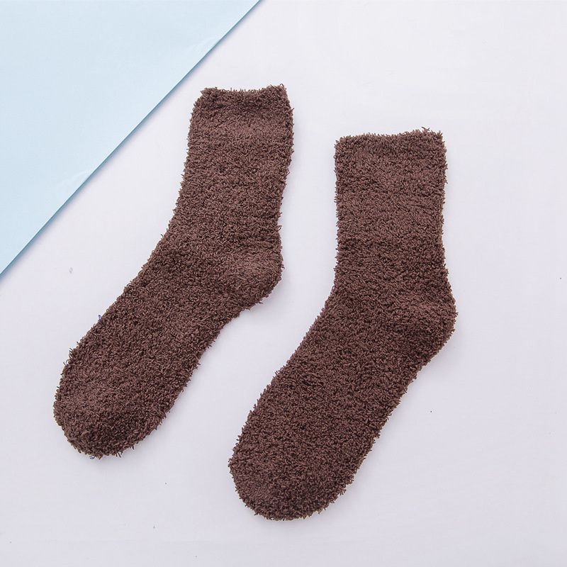 Women's Winter Tube Socks Candy Color 6PC Solid Color Thick Socks Casual Floor Socks Coral Fleece
