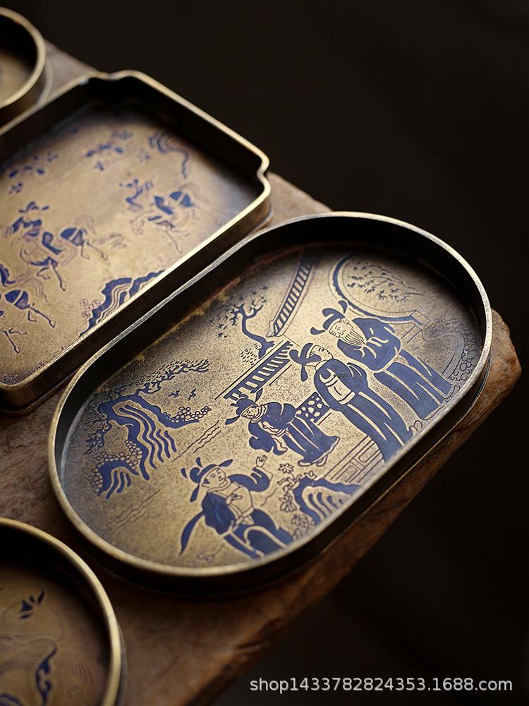 Imitation bronze pot painted Brass Teapot for old bronze plate pot pad manual seal cutting tray tea tray