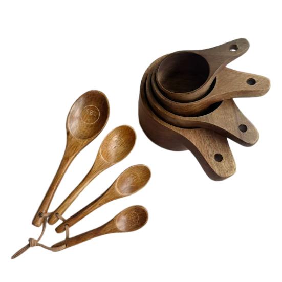 Wooden Measuring Cups And Spoons Set Coffee Bean Powder Measuring Spoon Nested Baking Tools for Accurate Cooking Rustic Kitchen Decor