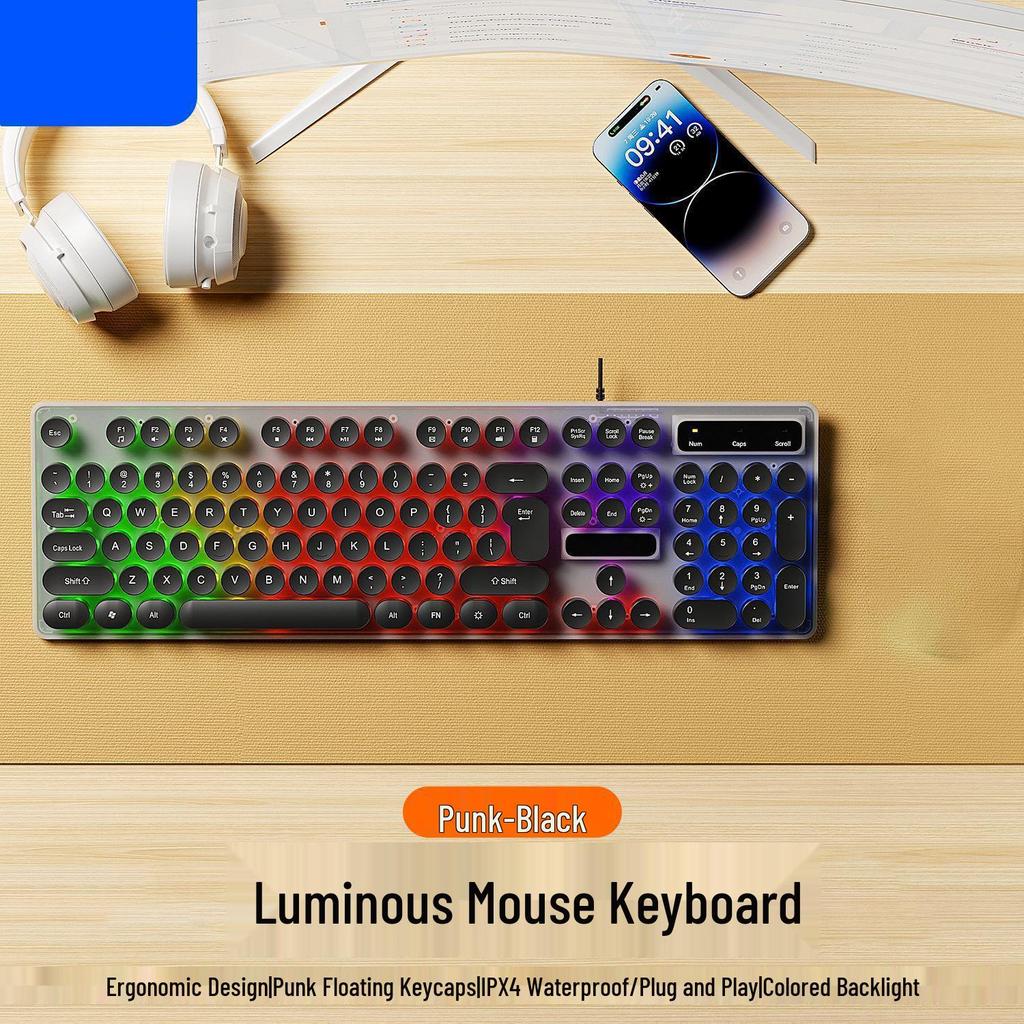 Wired Silent Mechanical Feel Keyboard & Mouse Set for Computers & Gaming - Three-Piece Kit