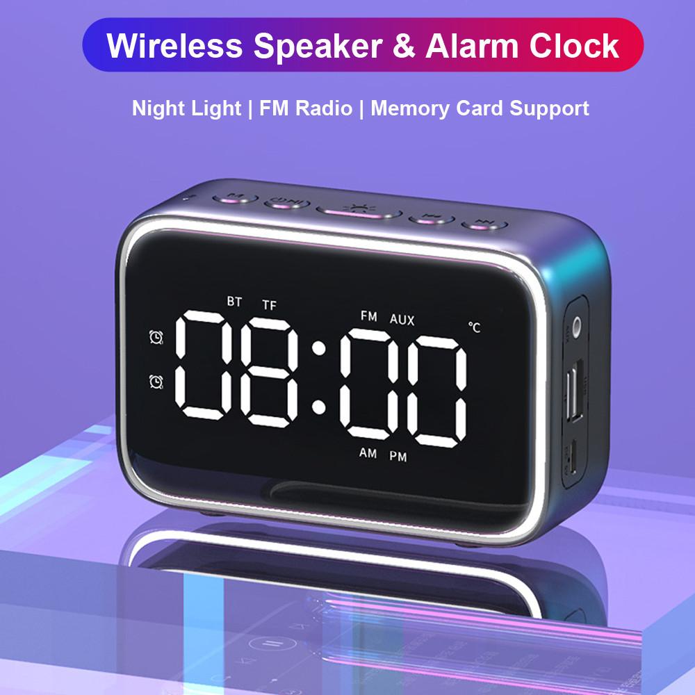 3 Levels of Brightness Adjustment Clock Radio Dual Alarms Multifunctional Bluetooth Speakers Wireless Digital Alarm Clock